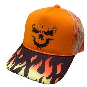 Skull  flaming trucker hat brand new